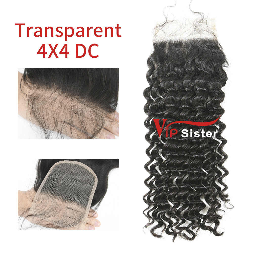 #1b Brazilian Virgin Human Hair Transparent 4x4 Lace Closure Deep Curly