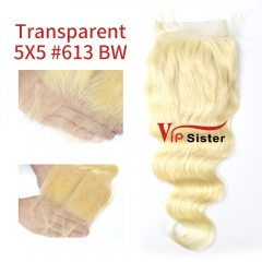 Blonde #613 European Virgin Human Hair Transparent 5×5 Lace Closure Body Wave