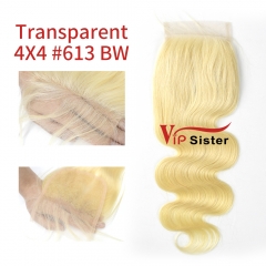 Blonde #613 European Virgin Human Hair Transparent 4X4 Lace Closure Body Wave