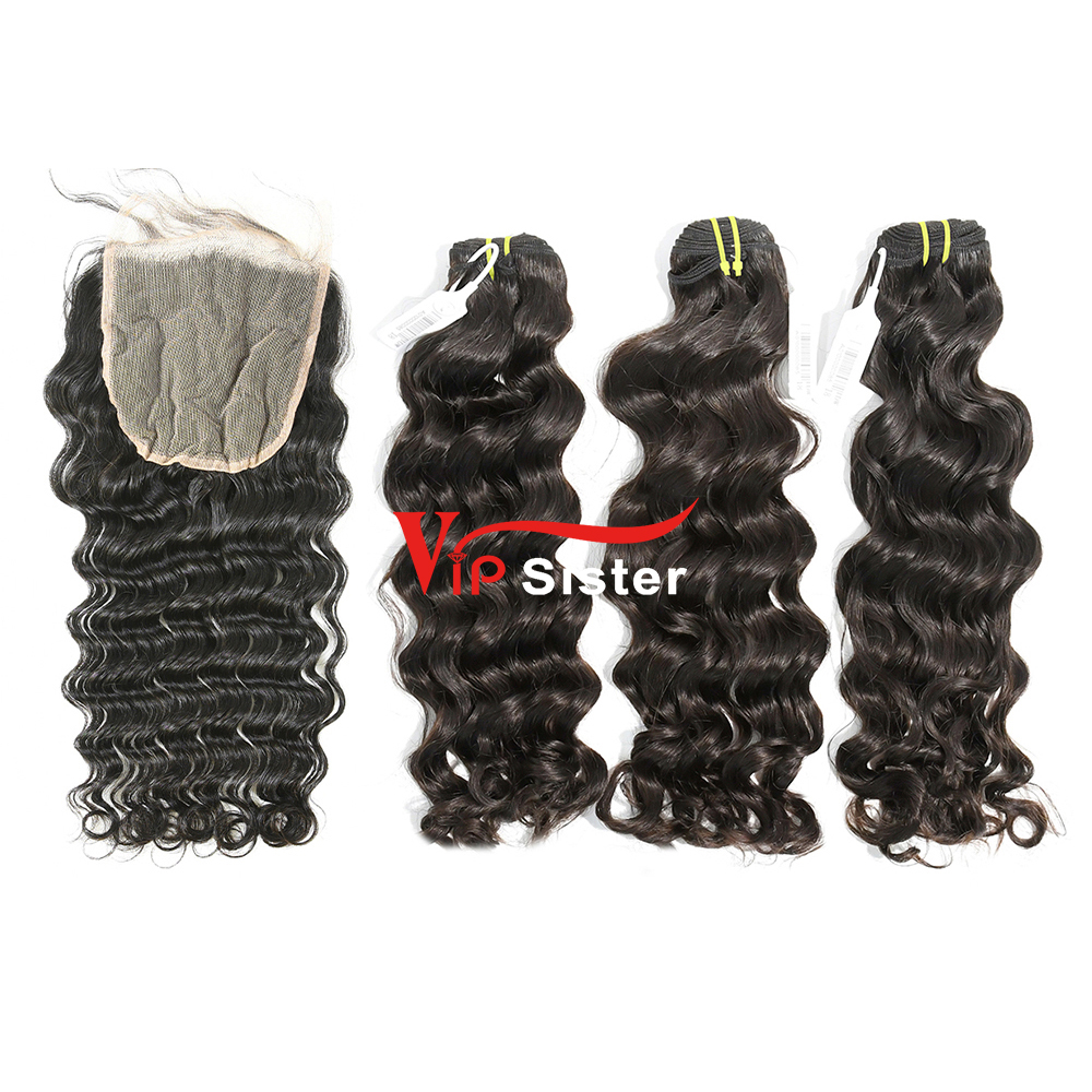 #1b Brazilian Raw Human Hair Weft with 5×5 Closure Indian wave