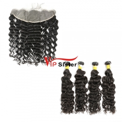 #1b Brazilian Raw Human Hair Weft with 13×4 Frontal Indian Curly