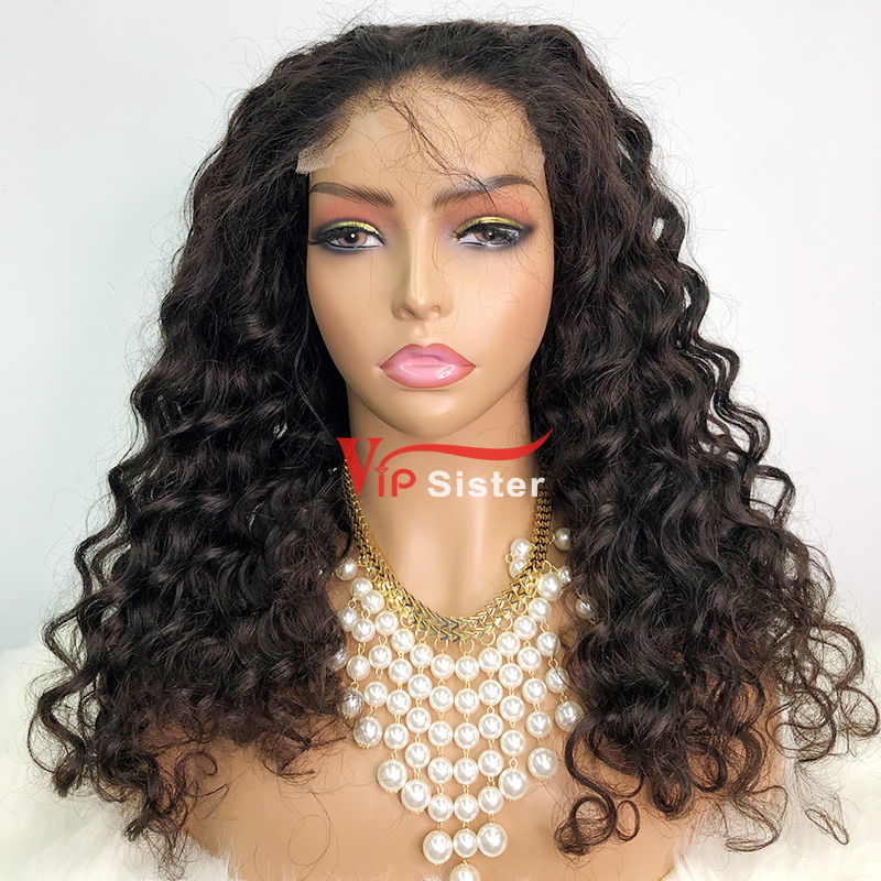 #1b Brazilian Raw Human Hair Transparent 4x4 closure wig deep wave