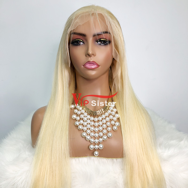 #613 Blonde European Raw Human Hair Transparent 13x4 Frontal Wig straight