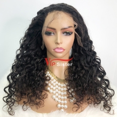 Natural #1b Brazilian Virgin Human Hair Transparent Lace 13x4 frontal wig deep wave