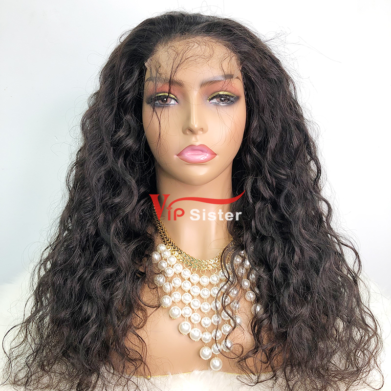 #1b Brazilian Raw Human Hair Transparent 4x4 closure wig indian wavy