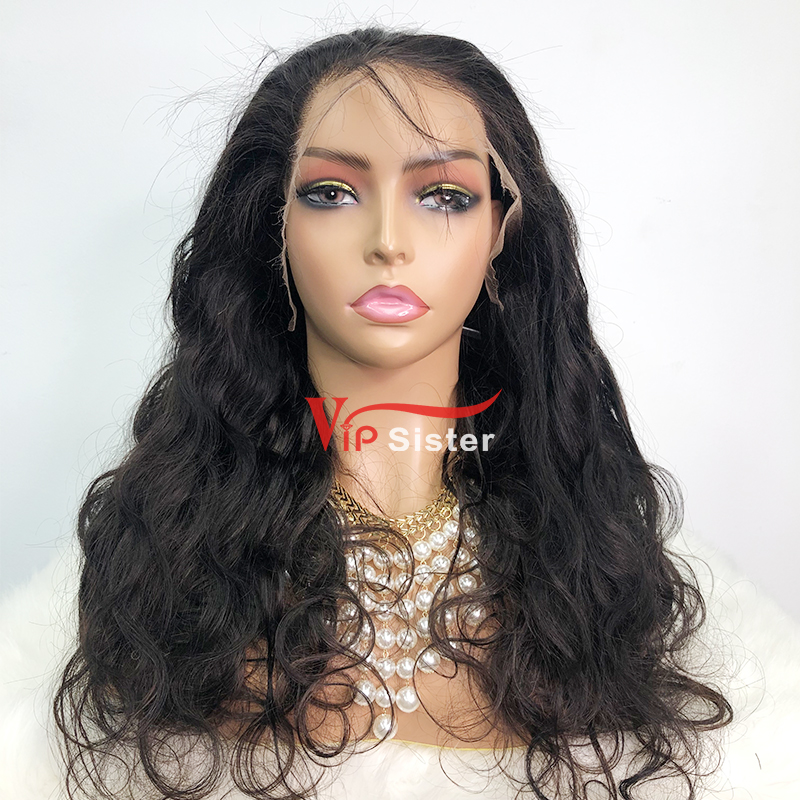 Natural #1b Brazilian Virgin Human Hair Transparent Lace 13x4 frontal wig body wave