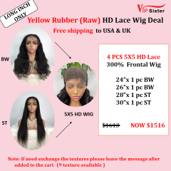Free Shipping  4 PCS Long Inch 5X5 HD Lace Raw Wig Deal in Vipsister