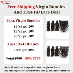 Vipsister 9PCS Virgin Bundles And 3PCS 13×4 HD Lace Frontal Deal Free Shipping