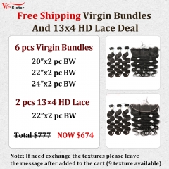 Vipsister 6PCS Virgin Bundles And 2PCS 13×4 HD Lace Frontal Deal Free Shipping
