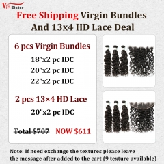 Vipsister 6PCS Virgin Bundles And 2PCS 13×4 HD Lace Frontal Deal Free Shipping