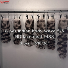 Vipsister 6 pcs indian hair 5×5 hd closure total 488$ free shipping