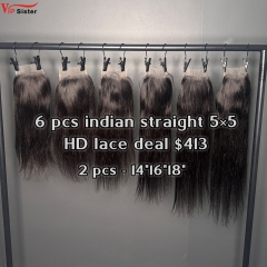 Vipsister 6 pcs indian hair 5×5 hd closure total 413$ free shipping