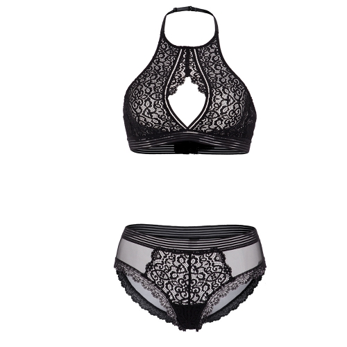 Sexy Lace 2 Piece Outfits Wrapped Chest Hollow Bra and Panty Set - Unlined Underwear