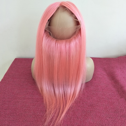 Sidary Hair Straight Pink Color 360 Lace Frontal Band With Adjustable Strap 22.5"x4"x2" Virgin Human Hair Natural Hairline