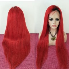 180%Density Red Human Hair Full Lace Wig With Dark Roots 2"#1B T Red Ombre Straight Full Lace Human Hair Wigs