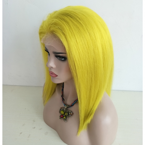 Sidary Bob Blunt Cut Yellow Straight Baby Hair Around Human Hair Full Lace Wig Preplucked  Natural Hairline