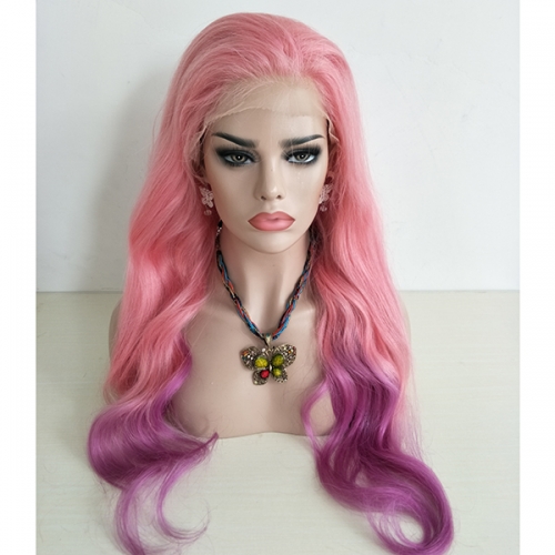 Sidary Hair Color Wigs Ombre Pink Purple Human Hair Virgin Full Lace Wigs Baby Hair Around Straight Wavy Lace Wigs With Side Parting