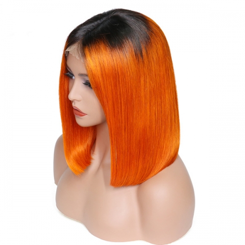 Sidary Ombre 1B Orange Color Remy Hair Lace Front Wig Transparent Lace Wig