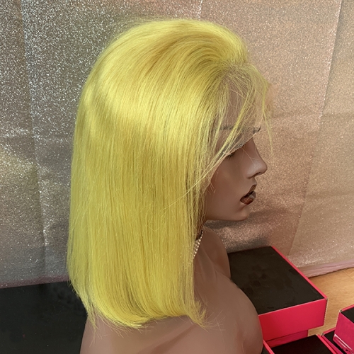 Sidary yellow bob Human Hair Wig silky straight Virgin Hair Lace Front Wig bob style