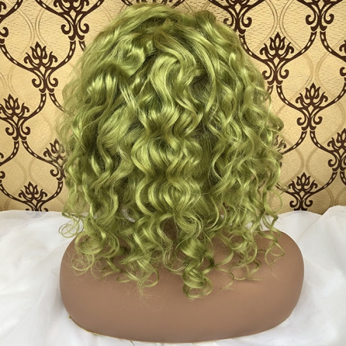 Sidary Emerald Green Human Hair Curly Full Lace Wig