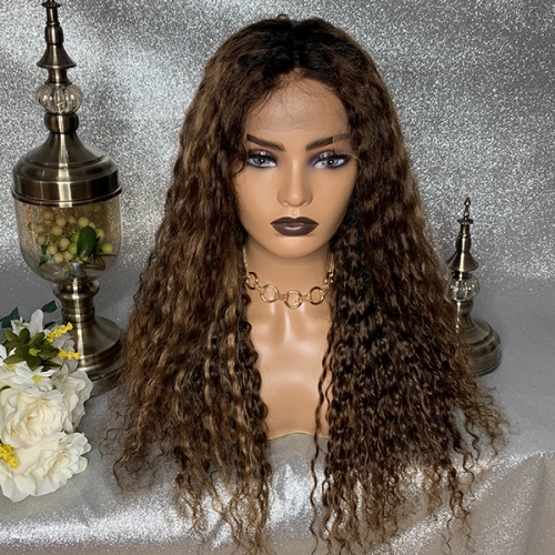 Sidary Virgin Hair Ombre Brown Highlight Curly Human Hair Full Lace Wigs