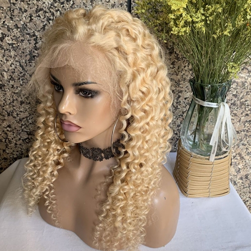 Sidary #613 Blonde Curly Wig 180% Density Blonde Human Hair Curly Full Lace Wigs