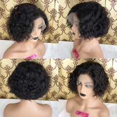 180% Density Brazilian Short Curly Pixie Bob Human Hair 13x6 Lace Front Wigs with Baby Hair