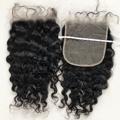 7x7 Transparent Lace Closure French Wave Human Hair Lace Closure Pieces With Preplucked Natural Hairline