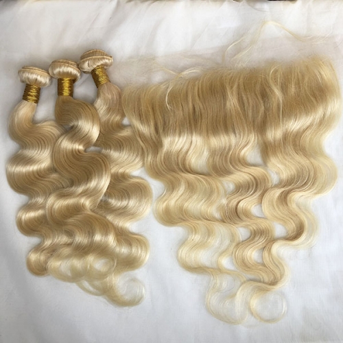 Sidary Blonde #613 Human Hair Body Wave Bundles with 13x4 Lace Frontal