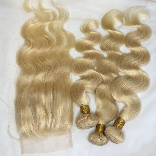 5x5 Blonde Body Wave Hair Closure With 3 Bundles 613 Virgin Hair Blonde 5*5 Lace Closure Body Wave Hair Extension