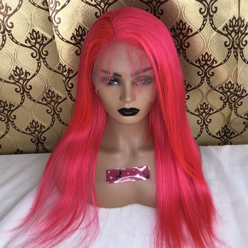 Rose Pink Human Hair Wigs Straight Lace Front Hot Pink Wigs