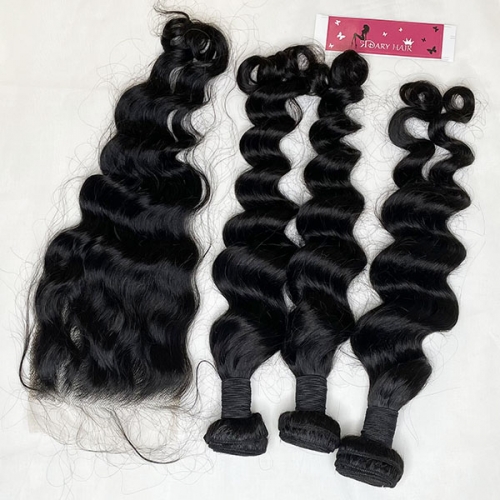 Sidary Hair 5x5 HD Lace Closure with Bundles Invisible Knots Loose Wave Hair Weaves With Transparent HD Lace Closure Human Hair