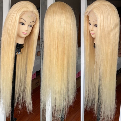 #613 Blonde 4x4 Transparent Lace Closure Straight Wigs Silk Straight Blonde Lace Wigs