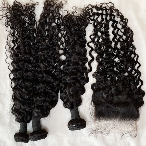 Sidary Hair Water Wave 5x5 HD Invisible Knots Lace Closure with 3 Bundles Human Hair