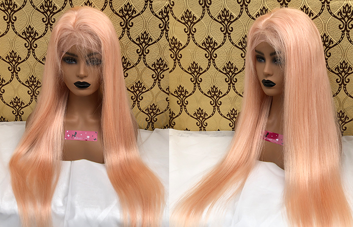 Pinkish-Orange Human Hair Wig