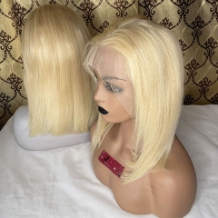 130%Density Bob Style Human Hair #613 Blonde 13x4 Transparent Lace Frontal Wigs