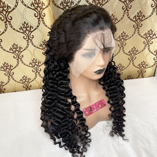 180%Density Deep Wave 13x6 Transparent Lace Frontal Wig Deep Part Human Hair Wigs Pre Plucked Invisible Lace Wigs