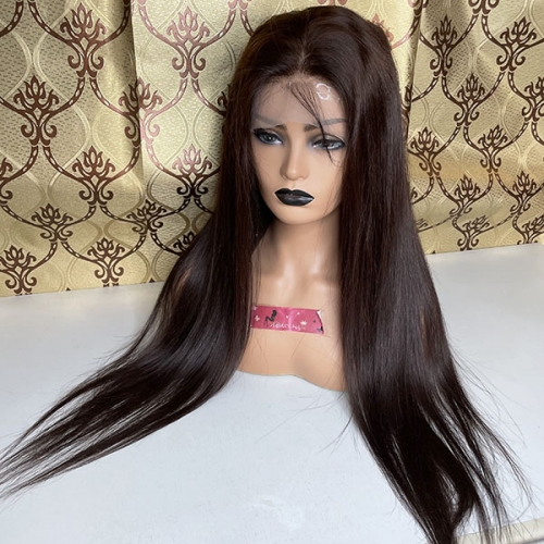 #2 Brown Human Hair Silk Straight Full Lace Wigs 130% Density Full Lace Human Hair Wigs