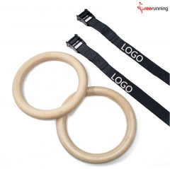 Fitness Training Wooden Gymnastic Rings With Big Buckle