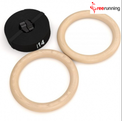 Fitness Training Wooden Gymnastic Rings With Big Buckle
