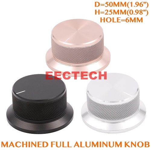 50x25mm Machined Solid Full Aluminum Volume POTENTIOMETER KNOB Sound Control Cap 6mm Hole Audio DIY Black Silver Golden