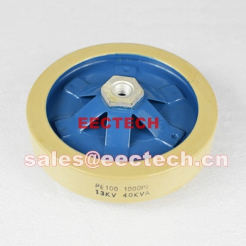 PE100,1000PF,13KV, disc type leg lead high voltage capacitor, RF power capacitor, plate capacitors made in China, EECTECH