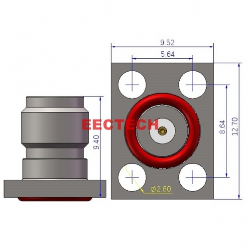 SMAKF4-864 Detachable Panel Connector, SMA panel (4-hole plug, socket),  EECTECH