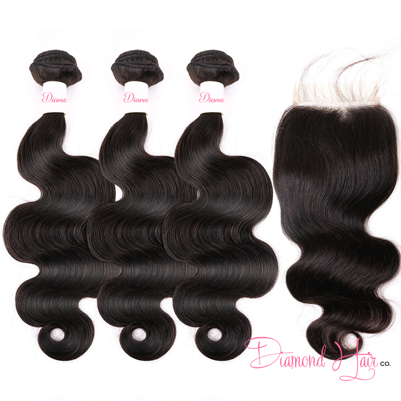 3 Bundle Deals With A 5x5 Lace Closure Body Wave Mink Brazilian Diamond Virgin Hair