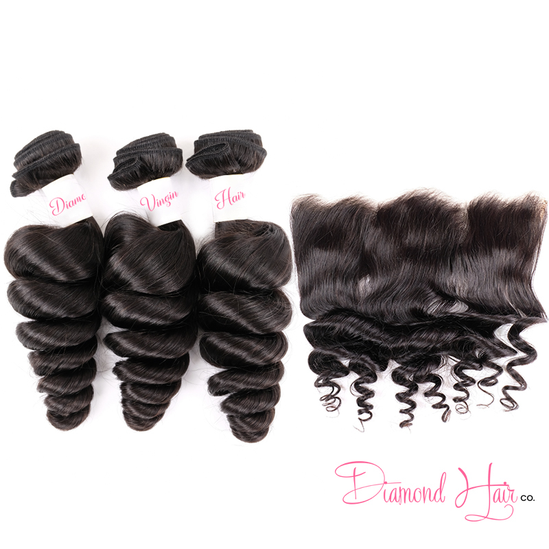 3 Bundle Deals With A 13x4 Lace Full Frontal Loose Wave Mink Brazilian Diamond Virgin Hair