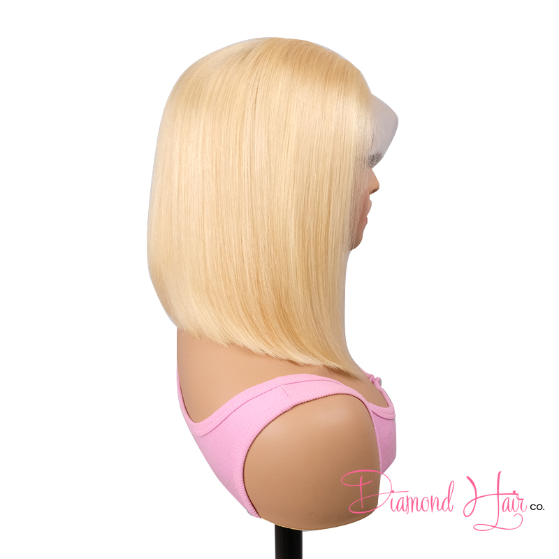 Blonde #613 Color Silky Straight Transparent Lace 13x4 Full Frontal Bob Wig Mink Brazilian Diamond Virgin Hair