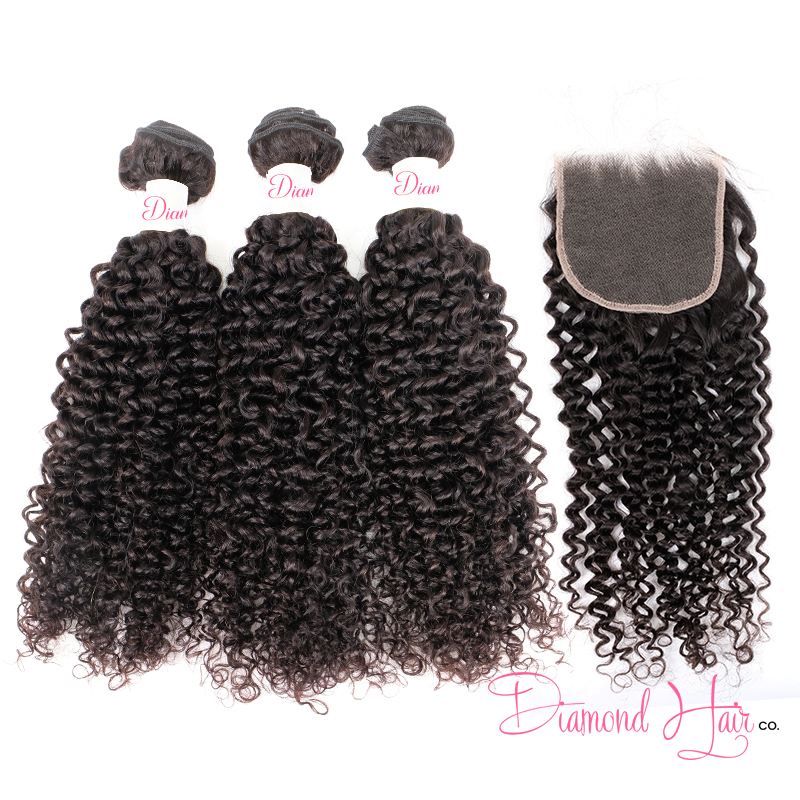 3 Bundle Deals With A 5x5 Lace Closure Deep Curly Mink Brazilian Diamond Virgin Hair