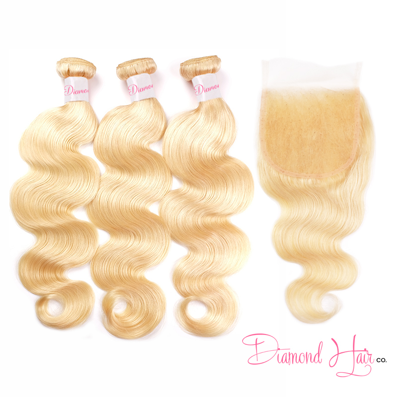 Blonde#613 Color 3 Bundle Deals With A 5x5 Lace Closure Body Wave Mink Brazilian Diamond Virgin Hair