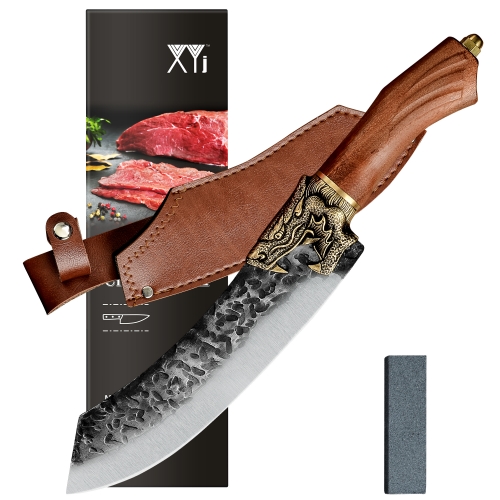 XYJ Gyutou Butcher Knives 7.5-inch Meat Cleaver Curved Boning Knives With Sheath&Whetstone Serbian Chef Slaughter Knives For Kitchen Camping Gift Coll