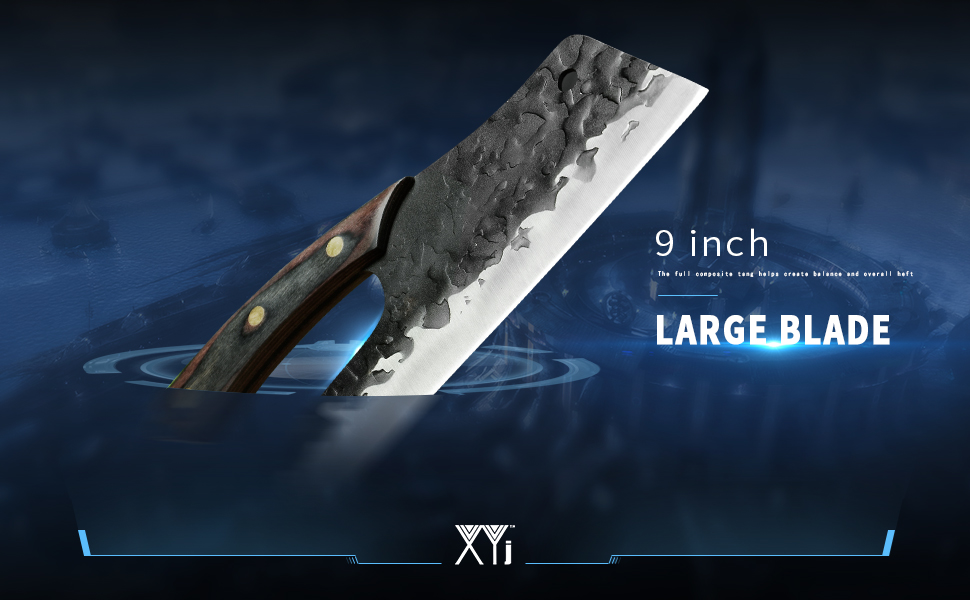 XYJ 9 Inch Full Tang Effort Saving Large Cleaver Knife Heavy Duty